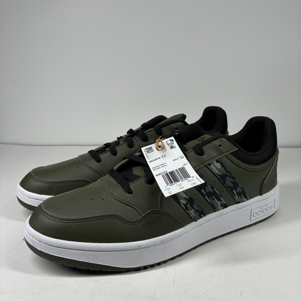 adidas Hoops 3.0 Low Men's US 12 Green Night Cargo Camo Casual Sneakers IH0151
